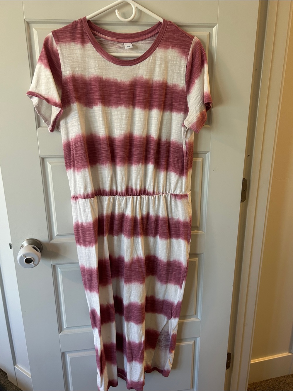 Old Navy Pink and Cream Striped Short-Sleeve Casual Dress